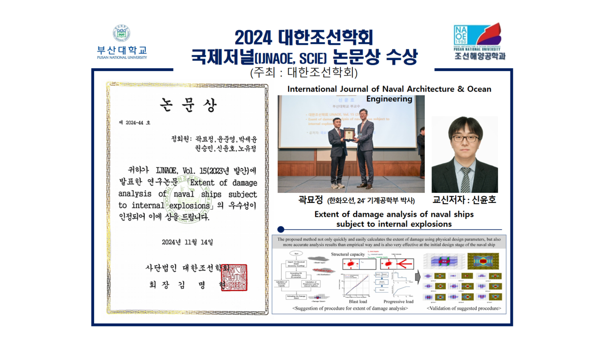 2024 대한조선학회 국제저널(IJNAOE, SCIE) 논문상 수상